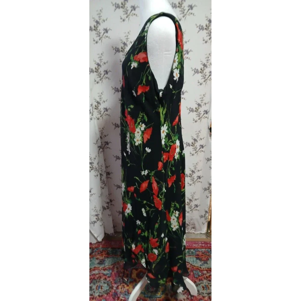 R&K Originals Long Black Sleeveless Dress w/Red & White Floral 16 NWT - Picture 3 of 10